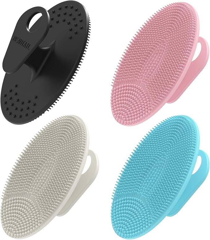 Face Scrubber 4 Pack, BEAUTAIL Silicone Manual Facial Cleansing Brush for Men Women, Gentle Face Scrubber Exfoliator, Skin Care Exfoliating Face Brush, Black+Starlight+Pink+Blue