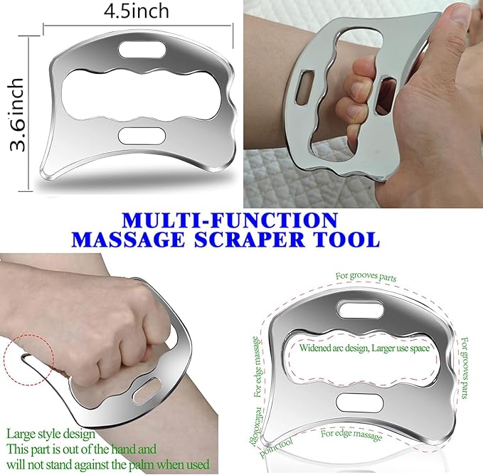 4 in 1 Muscle Scraper Tool Set,Stainless Steel Gua Sha Massage Tools, Professional Physical Therapy Instruments with Storage Case