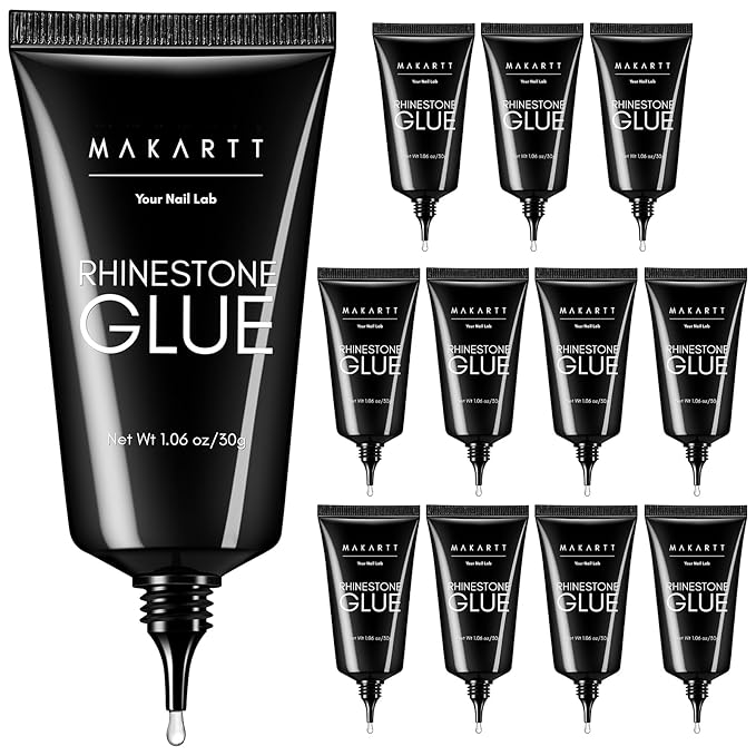 Makartt Rhinestone Glue for Nails 12PCS 30ML, Super Strong Gel Adhesive for Nail Salon, 3D Nail Art, Gem Jewelry & Nail Charm Decoration