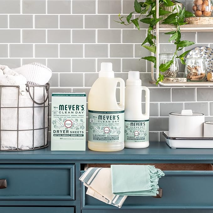 MRS. MEYER'S CLEAN DAY Dryer Sheets, Fabric Softener, Reduces Static, Infused with Essential Oils, Birchwood, 80 Count