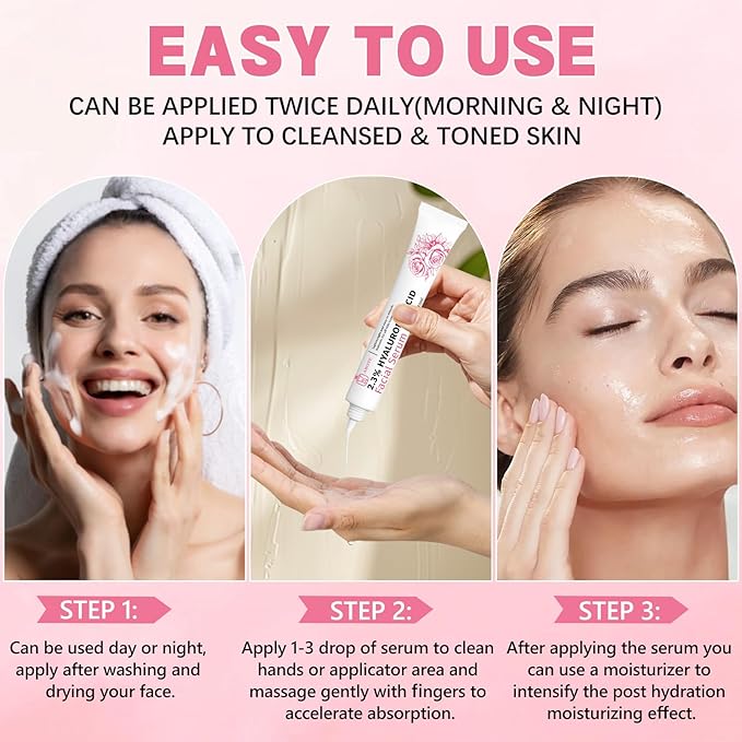 Travel Skincare 2.3% Hyaluronic Acid Serum for Face with 5% Rosa Rugosa Flower Water Deep Moisturizing Anti-Wrinkle (3Pack-Each 0.507 fl.oz | 15ml)