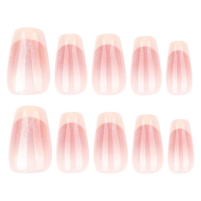 Press On Nails Short Square, French Tip Chrome Acrylic Press On Nails Short Coffin, Designer Reusable Glazed Fake Nails, Glossy Soft Gel Nails Wedding, Stick Glue On Nail Press Ons for Women