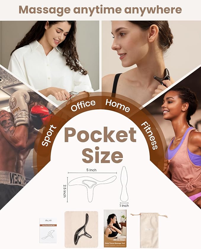 lifechill Trigger Point Massage Tool for Deep Tissue Pain Relief, Gua Sha & Muscle Scraper Tool for Full Body, Thumb Saver Acupressure Tool Relieve Plantar Fasciitis, Black