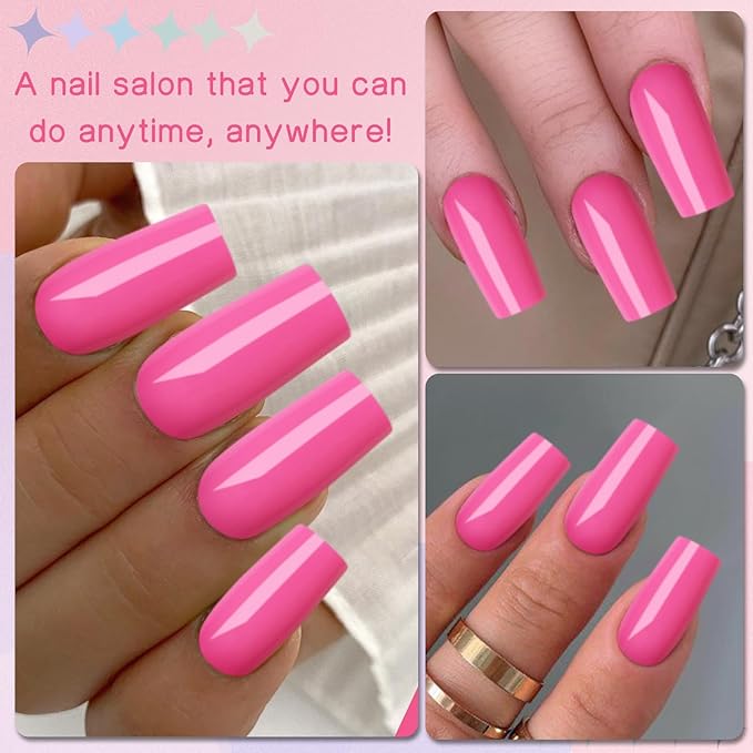 LuckForever 240pc Square Press on Nails Long Fake Nails Glue Press on Nails Square Nail Tips Full Cover Hot Pink Acrylic Nails Press ons Nail False Fingernail & Glue Adhesive Tabs for Women Girls