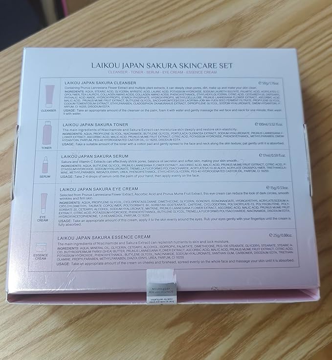 Sakura Skincare Kit for Teenage Girls Women, 5Pcs Skin Care Travel Present Set with Cleanser, Toner, Serum, Eye Cream, Face Cream