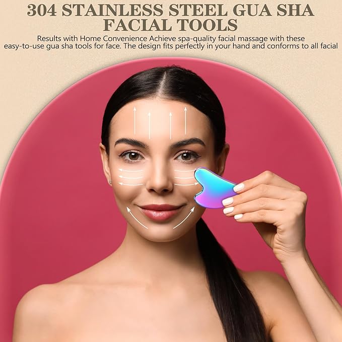 Demissle 4 Pcs 304 Stainless Steel Gua Sha Facial Tools Metal Guasha Tool for Face Tighten Skin Massage Beauty Tool for Women Body Eyes Neck Leg Arm