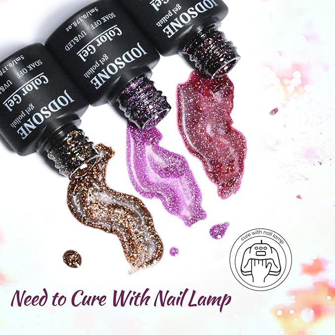 JODSONE 23 Bottles of Glitter Colorful and Elegant Gel Polish kit with 3 Bottles of Matte and Glossy Top Coat Base Coat Gel Nail Set