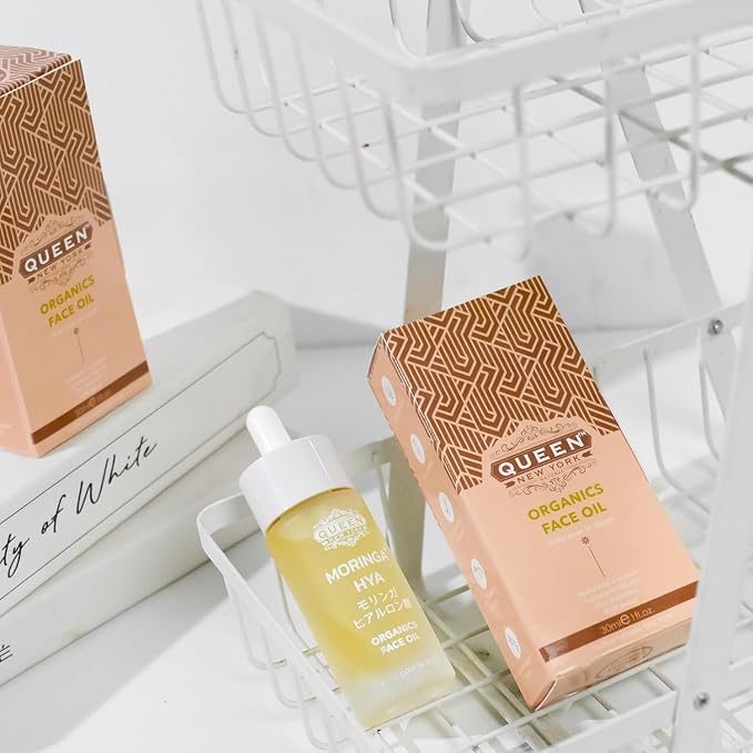 QUEEN MORINGA HYA – Organic Moringa Oil with Hyaluronic Acid for Face – Hydrating & Anti-Aging Facial Oil Serum – Lightweight, Fast Absorbing, Non-Comedogenic, Fragrance-Free Moisturizer - 1 fl oz