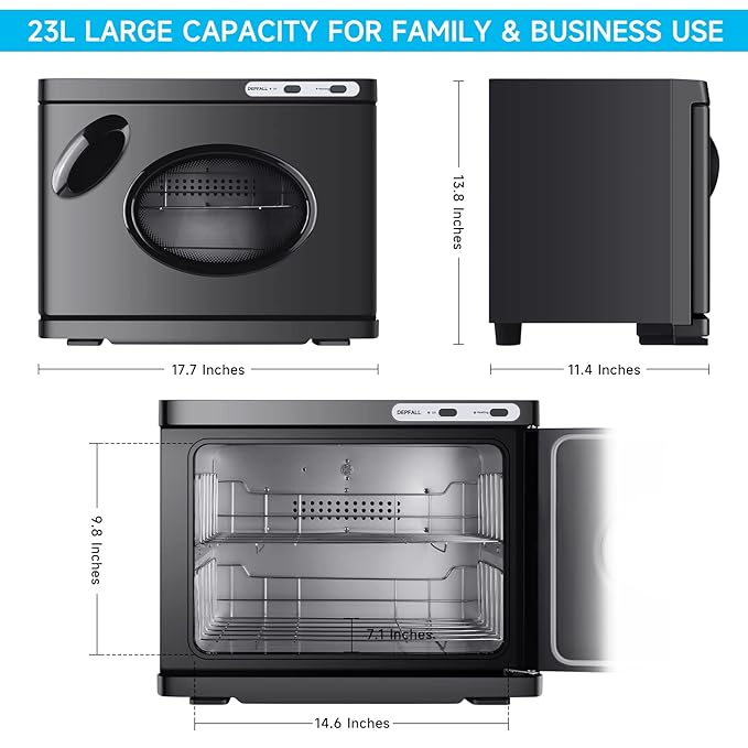 Hot Towel Warmer, Professional 23L Large Capacity Hot Towel Cabinet, 2-in-1 Spa Towel Warmers for Facials, Barber, Salon, Esthetician, Upgrade Fast Heating Aluminum Interior, Black w/Window