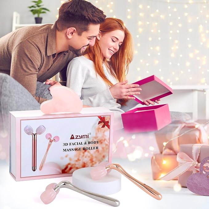 Gua Sha Facial Tools, Jade Roller for Face Skin Care Lymphatic Drainage, Pumpkin-Shaped Rose Quartz Head, Guasha Massager for Anti-Aging & Skin Tightening, Reduce Wrinkles & Puffiness