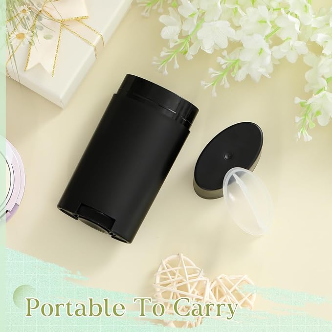 30 Pack 75ml/2.5oz Empty Deodorant Containers, Bottom Filling, Black Plastic Oval Refillable Deodorant Containers Twist up Oval Lip Balm Tube for DIY Deodorants Lipstick Crayon Lotion