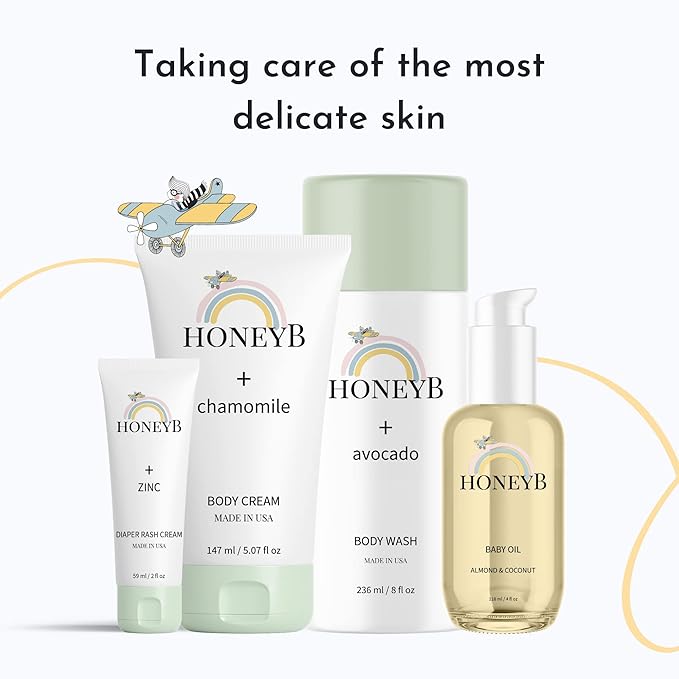 HoneyB Soothing Baby Oil with Almond & Coconut Oils for Increased Hydration - Clean and Plant-Based Baby Coconut Oil for Newborn, Baby Massage Oil, Coconut Baby Oil, 4oz