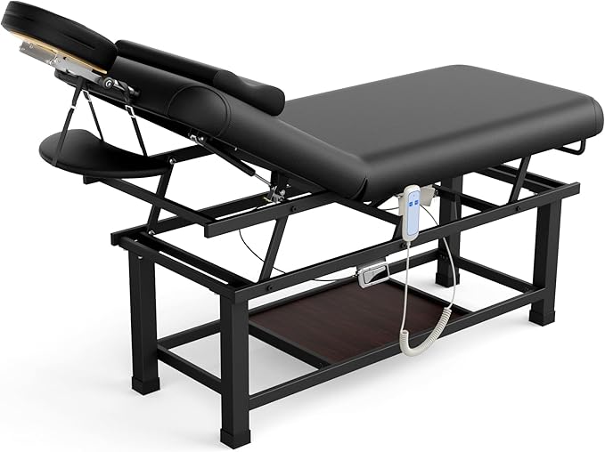 pouseayar Heavy Duty Electric Stationary Massage Table with Backrest Adjustable and Storage Space for Treatment/Medical Spa/Facial/Beauty/Massage Bed and More - 30 Wide x 75 Long - Black