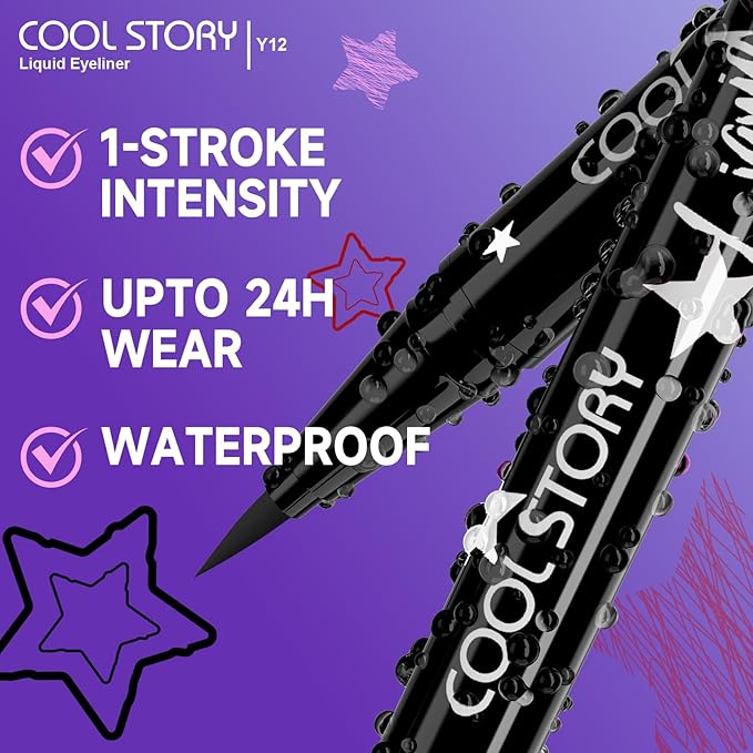 COOL STORY Liquid Eyeliner Waterproof Smudge Proof Eye Liner, 24H Long-Lasting, 0.6ml/0.02 fl.oz Black