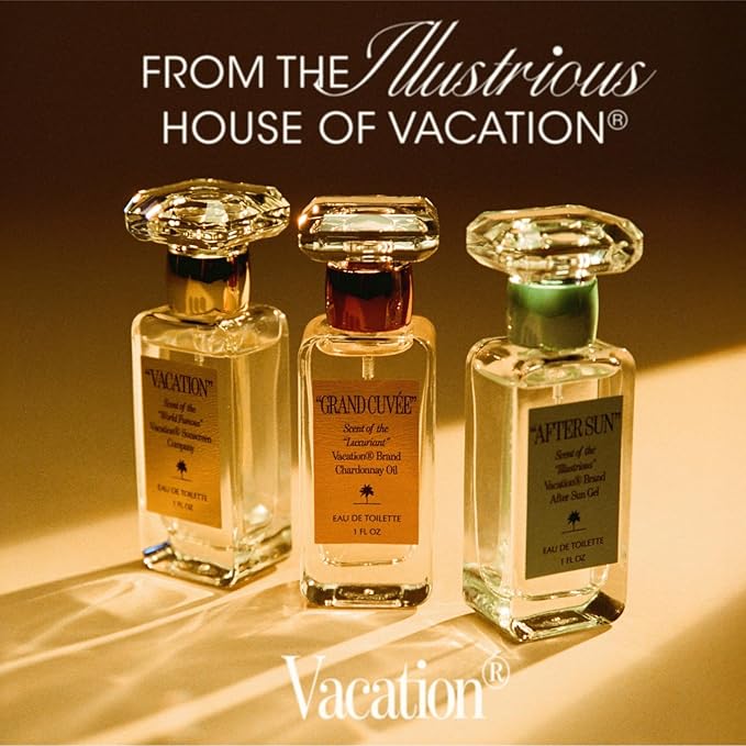 VACATION “GRAND CUVÉE” Eau de Toilette Sunscreen, Amber Vanilla Perfume for Women & Men, Unisex Summer Scent with Argan, Peach, Cedarwood & Vanilla Bean, 1 Fl. Oz.