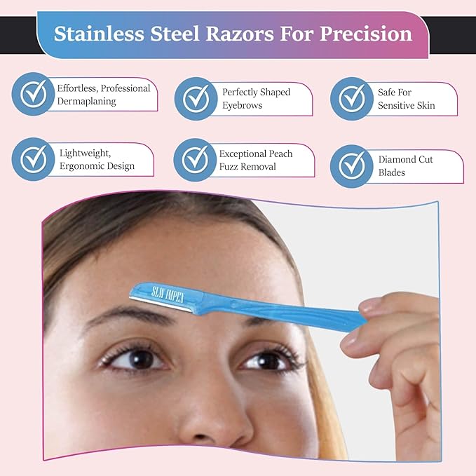Eyebrow Razors for Women and Men – 3-Pack Facial Hair Remover and Exfoliating Dermaplaning Tool for Eyebrows, Upper Lip, Chin, Forehead – Precision Blade with Cover