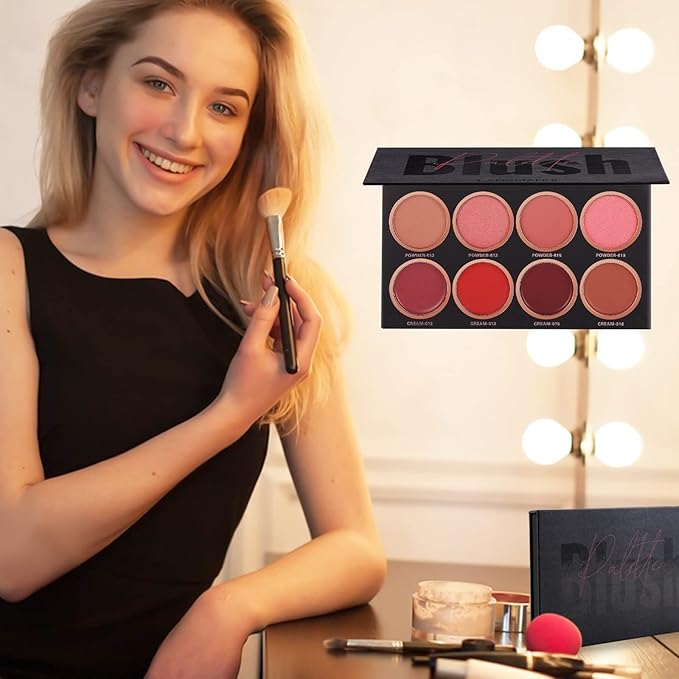 8 Colors Blush Palette,Vegan, Cruelty Free & Hypoallergenic,Women Facial Makeup Plate,Skin Tone Enhancing-Meiyugo