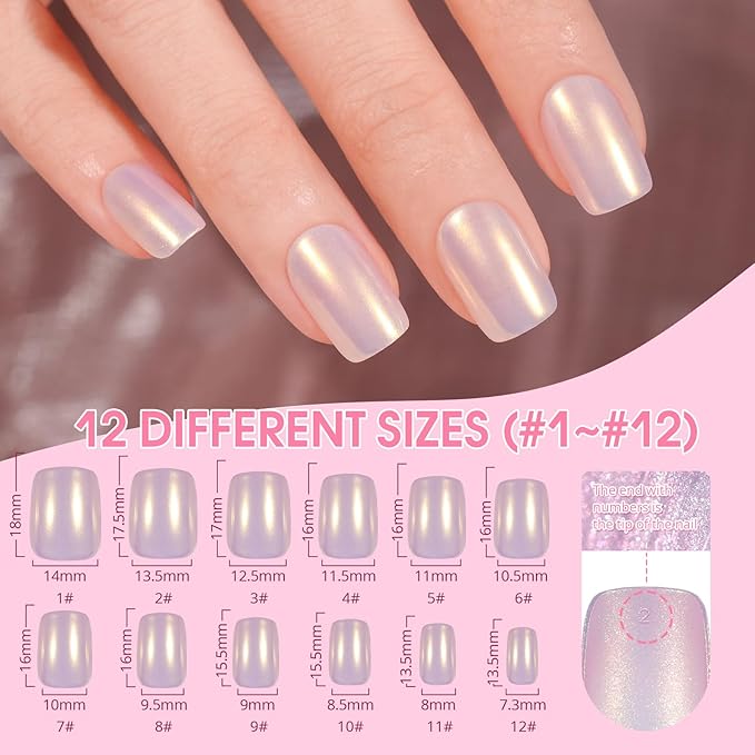 Jofay Fashion Press On Nails Short French Mermaid/Pearl/Aurora Chrome Nail Designs, Glossy Artificial Acrylic False Nails, short nails press on Stick on Nails for Women, 5 Styles