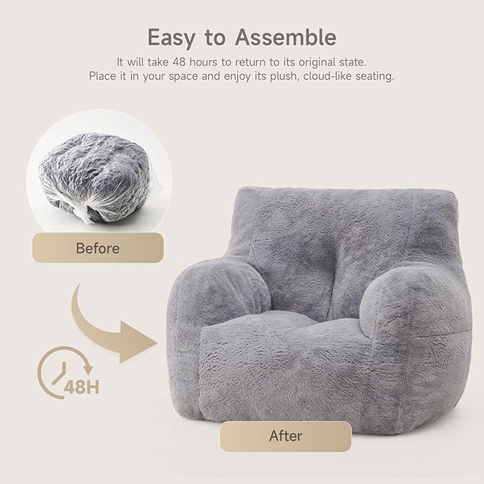 ONBRILL Giant Bean Bag Chairs for Adults with Ottoman, Faux Fur Boneless Chaise Couch Filler with Memory Foam,Large BeanBag Lounge Lazy Floor Sofa Accent Chair for Living Room,Bedroom & Game Rooms