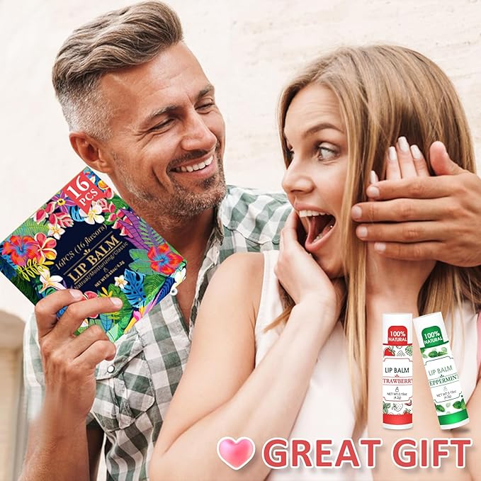 16 Pack Lip Balm, Natural Lip Balm Bulk with Vitamin E and Coconut Oil, Bulk Moisturizing Lip Balms for Dry Lips-16 Flavors