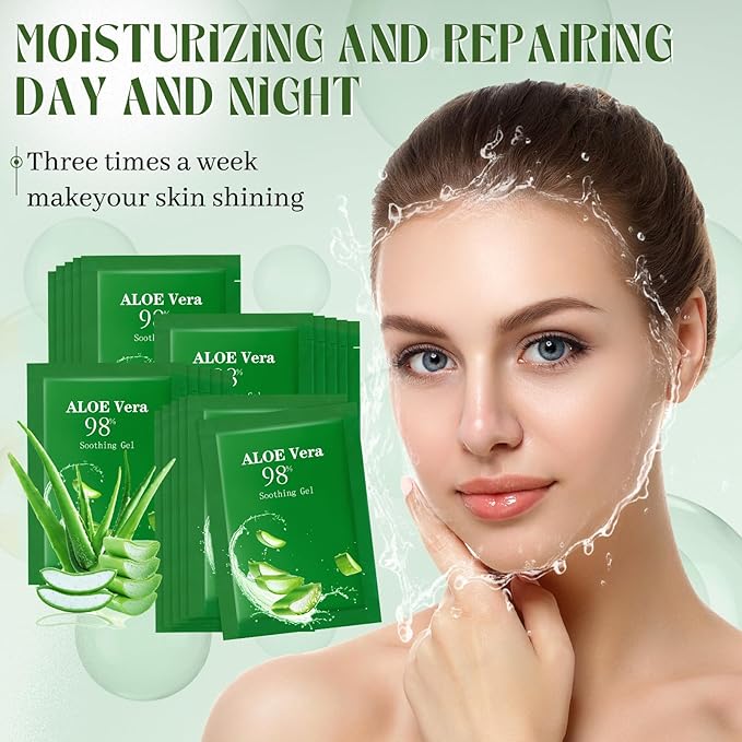 60 Pcs Travel Size Aloe Vera Gel 98% Organic After Sun Moisturizer for Face, Body, Soothing Hydrating Lotion Bulk for Winter Vacation, Guests Skin Care Gifts