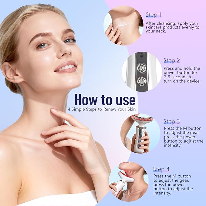 2025 New 7 in 1 Face Massager Tool, Red Light Therapy for Face and Neck, Portable Face Lift Device, Neck Massager for Double Chin Reducer