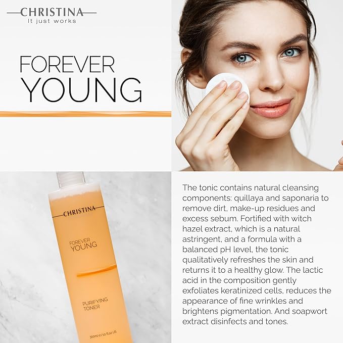 Christina Forever Young Balanced pH Toner for Face | Witch Hazel Facial Toner | Skin Purification and Refreshing Toning | Gentle Hydration and Effective Formula 300ml
