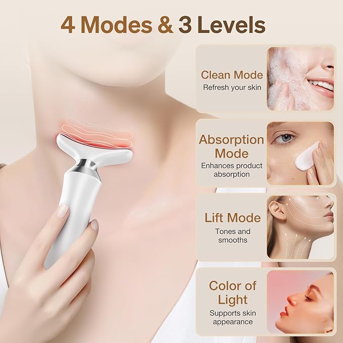 Face and Neck Massager, 7-in-1 Multifunctional Facial Massager Tool with 4 Modes, Portable Facial Skin Care Tools, Beauty Device for Home Travel