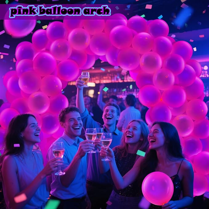 100 Pcs UV Neon Pink Balloons 12 inch Neon Party Supplies, Balloons, Glow in the Dark for Birthday, Graduation, Baby Shower,Wedding, Anniversary Valentines Party Decorations