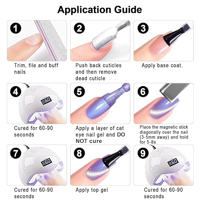 RARJSM Sparkle Diamond Pearl Cat Eye Gel Nail Polish Set 6pcs Velvet Silver Shimmer Pink Green Blue Purple White Glitter Mermaid Swirl Shell Thread Effect with Magnet Stick UV LED Curing Requires