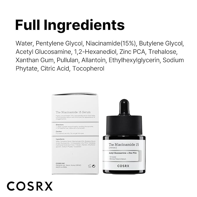 COSRX 15% Niacinamide Face Serum, 0.67 fl oz, Pore Minimizer Serum for Face, Even Skin Tone, Korean Skin Care, Stocking Stuffers, Gifts For Women