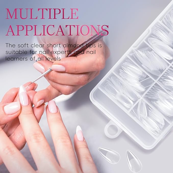 krofaue 240Pcs Almond Nail Tips - Professional Soft Gel Press on Nails with Half Matte 12 Sizes Acrylic Fake Tips for Gel Polish & Dip Powder DIY Home Manicure