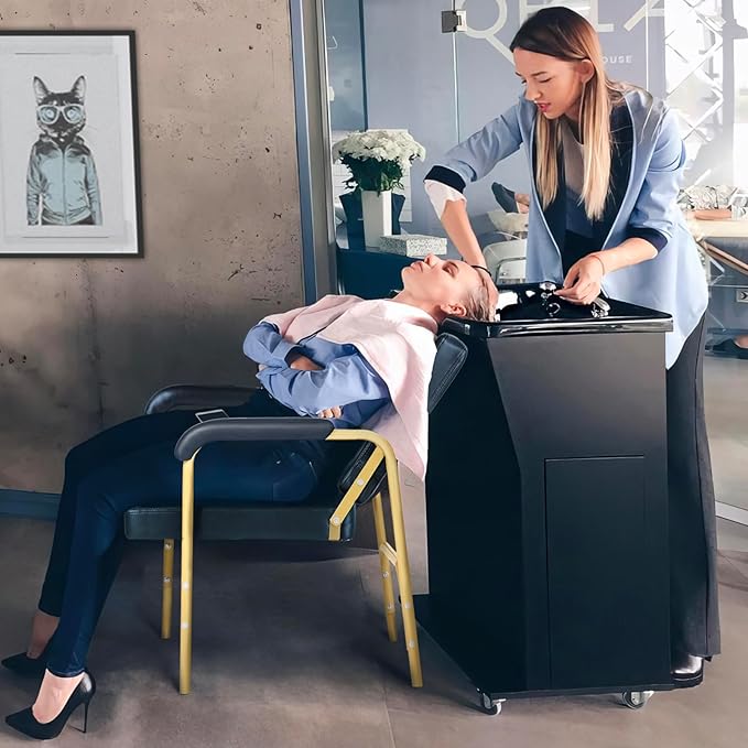 Shampoo Chairs Reclining Shampoo Chairs for Salon Barber Chair Hair Stylist Chair Auto Recline Salon Chair Spa Beauty Equipment for Hair Stylists, Tattoo Artists, Cosmetologists (Gold)