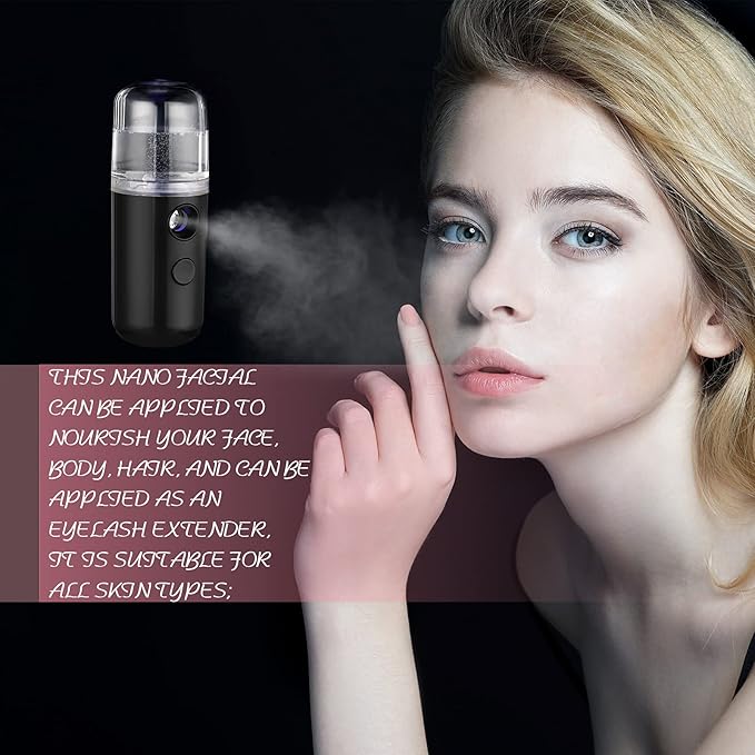 Honoson 2 Nano Facial Mister Sprayer Portable Face Nano Mister for Eyelash Extensions USB Rechargeable 1 oz Handy Skin Care Machine for Face Hydrating, Daily Makeup(Black and White)