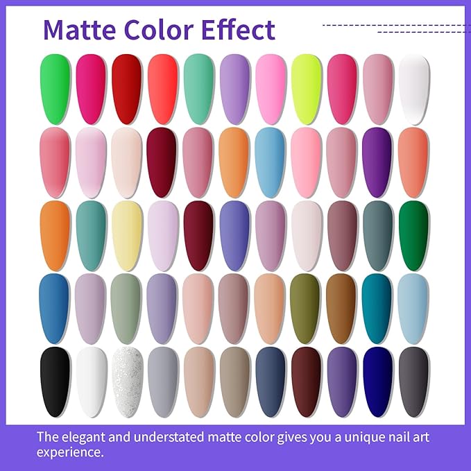 JODSONE 60 Bottles of Gel Nail Polish Kit with U V Light 55 Kinds of Gorgeous and Charming Gel Polish Kit 5 Pieces Soak off Glossy Matte Top Coat Base Coat