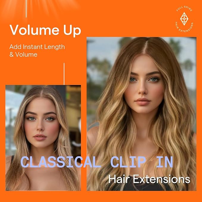 Full Shine 24 Inch Real Hair Extensions Clip in Human Hair Brown Balayage Clip in Extensions Medium Brown Ombre Blonde Mix Brown Invisible Hair Extensions 7 Pcs 120 G