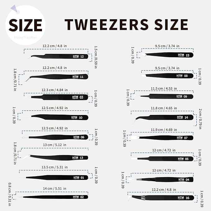 16 Pcs Sharp Precision Tweezers Set,Including 16 Types Of Anti-Static Stainless Steel Esd Medical Tweezers for Craft,Jewelry,Electronics Soldering,Laboratory Work,And Used for Beauty Etc
