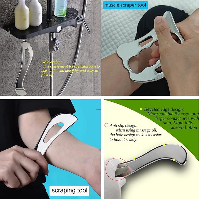 Professional Muscle Scraper Tool Set, 4-Piece Stainless Steel IASTM Tools with Storage Case, Physical Therapy Massage Tools for Muscle Recovery