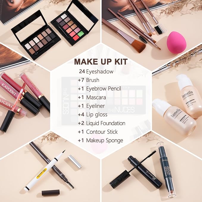 Makeup Set Makeup Kit for Women Full Kit Makeup Sets for Teens Teenagers Eyeshadow Palette Lip Gloss Foundation Mascara Eyeliner Contour Stick Makeup Kits
