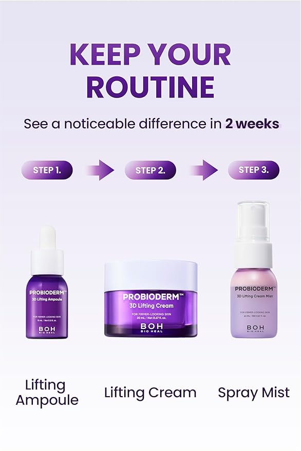 BIOHEAL BOH Probioderm 3D Lifting Travel Size Skin Care Kit | Korean Skincare Set for Firming & Hydration, with Ampoule, Face Moisturizer & Serum Spray | Mini Travel Essentials & Gift Set for Women