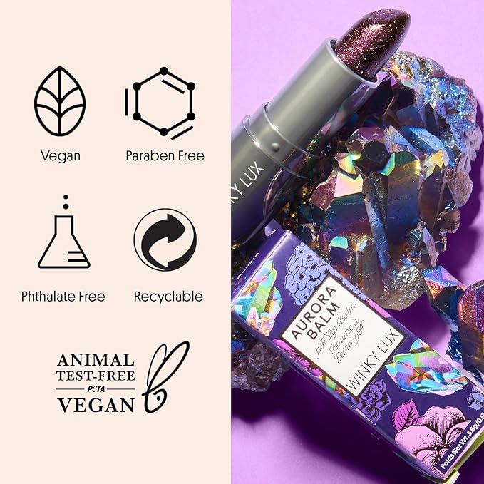 Winky Lux Glimmer Balm, pH Lip Balm, Color Changing Lipstick and Tinted, Vegan & Cruelty Free Lip Balm, Hydrate & Plump, Purple Mauve Lipstick, Aurora