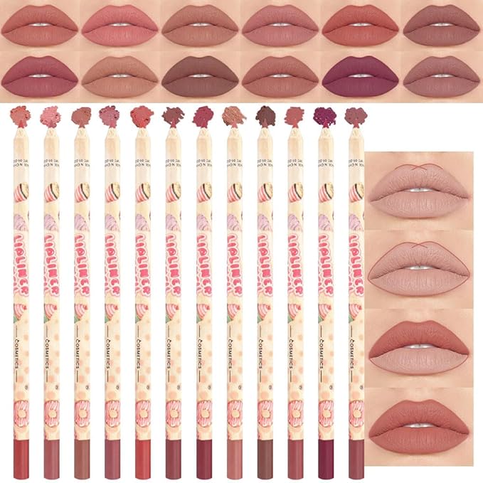 Matte Lip Liner Pencils Pack Set,12Pcs Natural Nude Brown Lipliner Bundle, Highly-Pigmented Pencil For Shaping & Sculpting Lips, Creamy Matte Labiales, Cool Tone Neutral Pink Lip Makeup