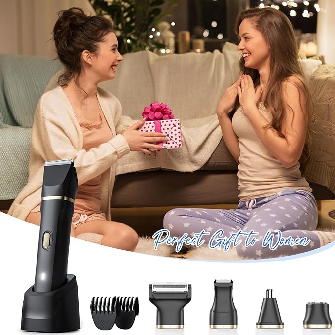 ele ELEOPTION Electric Razors for Women 5-in-1 Waterproof Wet Dry Electric Shaver with USB Charge Dock, Legs Hair Remover, Body Shaver for Beard Bikini Trimmer for Women Black