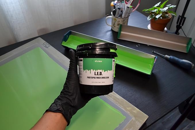 Ecotex® L E D Green Screen Printing Emulsion (Gallon - 128oz.) Pre - Sensitized Photo Emulsion for Silk Screens, Textiles, and Fabric - for Screen Printing Plastisol Ink, Screen Printing Supplies