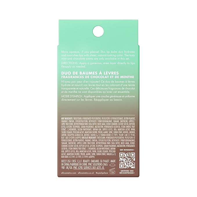 e.l.f. Squeeze Me More Lip Balm Duo, Moisturizing Balm For A Sheer Tint Of Color, Made With Hyaluronic Acid, Vegan & Cruelty-Free, Mint & Chocolate