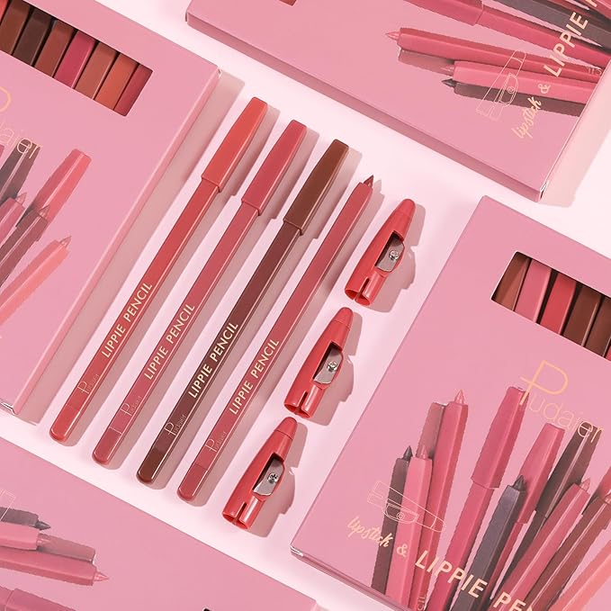 Lip Liner Set, 12Pcs Matte Lip Liners with Sharpener, Premium Smooth and High Pigmented Creamy Lip Makeup Pencil