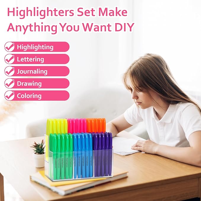 90 Pack Highlighter Set Assorted Colors with 6-Section Highlighter Holder Chisel Tip Highlighters Bulk Highlighters No Bleed Bible Journaling Pens Colored for Office Classroom Teacher Supplies