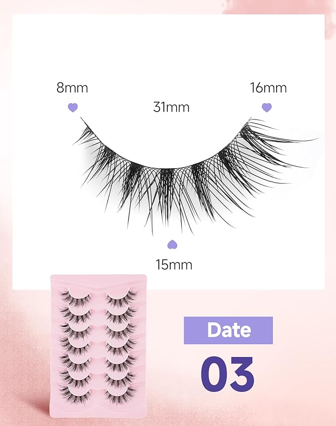 Manga Anime Lashes Doll Spiky False Eyelashes Natural Wispy Strip Lashes Japanese Asian Cosplay Fake Eyelashes 7 Pairs Pack Date-3