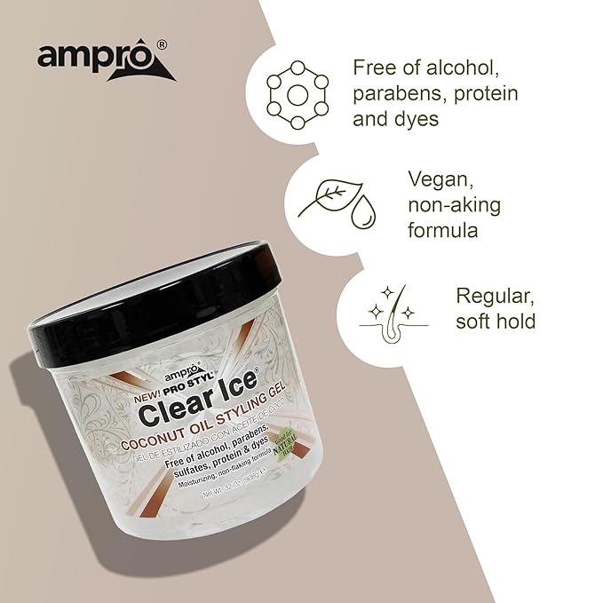 Ampro Pro Styl Coconut Styling Gel - Moisturizes and Conditions Your Strands - Non-Flaking, Alcohol Free, Vegan Formula - Flexible, Touchable Hold for All Hair Types - 32 oz