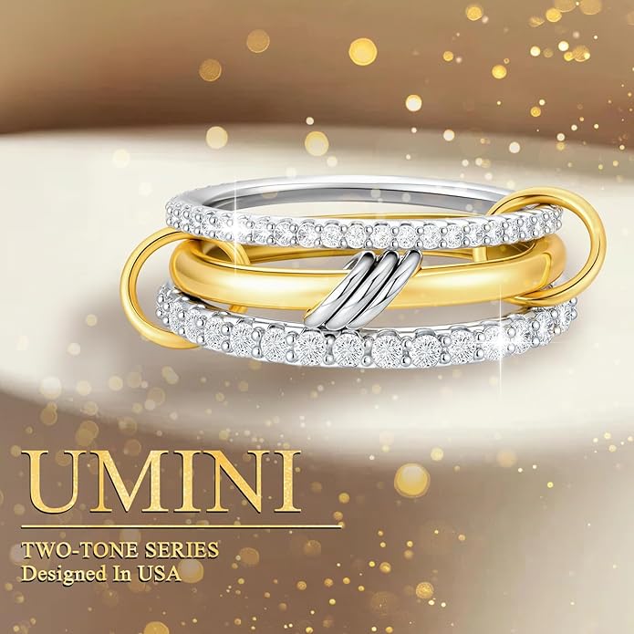 18K Gold plated Stackable Rings For Women Silver And Gold Stackable Ring Set Cubic Zircon Mixed Metal Rings For Engagement Wedding Birthday Valentine's Day Mother's Day Gift